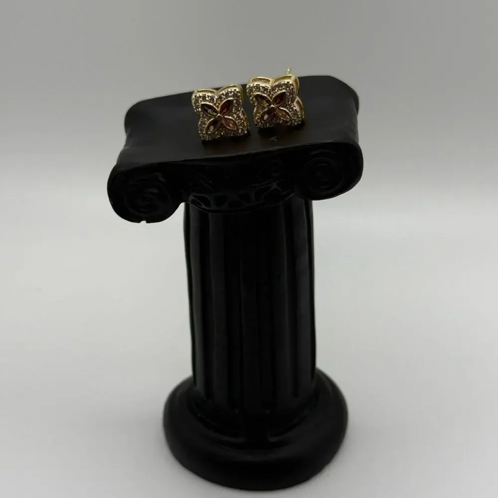 Iced Out Multicolor CZ Floral Studs | Gold Plated Hypoallergenic